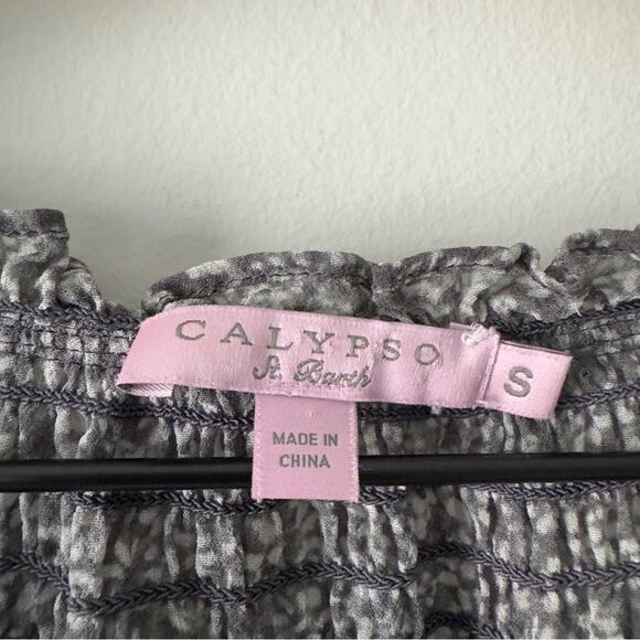 Calypso St. Barth 100% Silk Gray and white Blouse long sleeve sheer floral smock - Picture 7 of 11